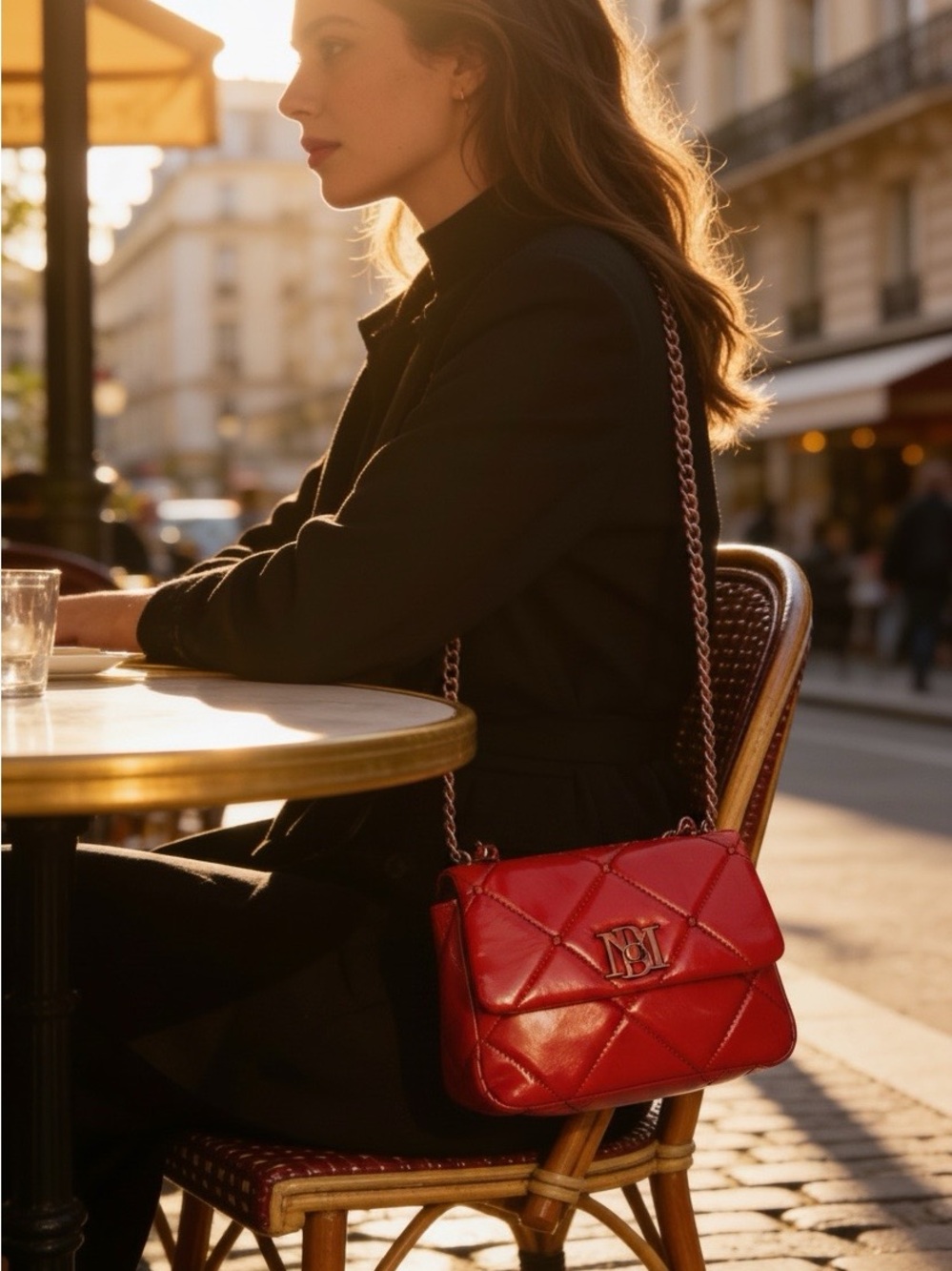 NWT Badgley Mischka Red Quilted Chain-Shoulder Bag